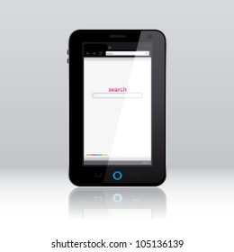 Smart phone, powered on, with internet browser window on the screen