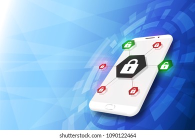 Smart Phone Privacy and Security System on Technology Background. Vector Illustration.