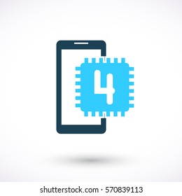 Smart phone with quad-core.  Vector icon. Graphic symbol for web design, logo. Isolated sign on a white background.