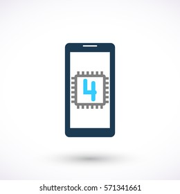 Smart phone with quad-core.  Vector icon. Graphic symbol for web design, logo.