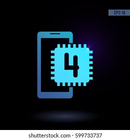 Smart phone with quad-core.  Vector icon. Graphic symbol for web design, logo. Isolated sign on a black background.