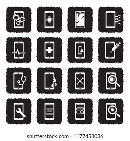 Smart Phone Repair Icons. Grunge Black Flat Design. Vector Illustration. 