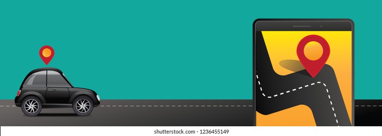 Smart phone with Ride share App concept. Eps10 vector illustration.