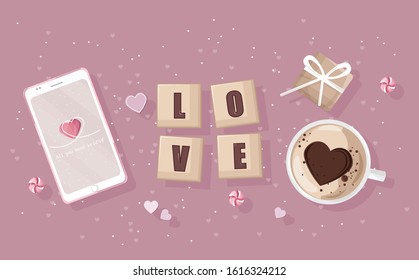 Smart phone with romantic day composition