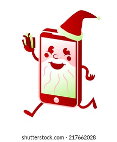 Smart phone santa claus cartoon character buy Christmas presents online shopping