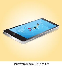 smart phone screen water pool snoring, is Social Fun, Vector, Illustrator