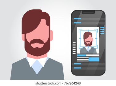Smart Phone Security System Scanning Male User Biometric Identification Concept Face Recognition Technology Vector Illustration