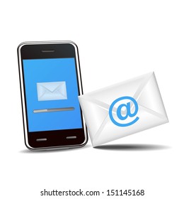 smart phone sending e-mail on a white background 