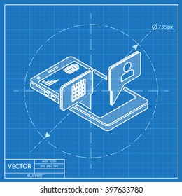 smart phone services 3d isometric blueprint icon 