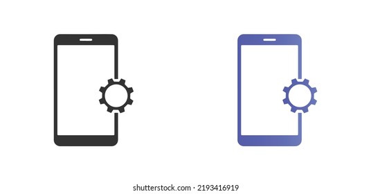 Smart Phone Services Icon. Mobile Phone Settings Vector Icon On White Background In Two Different Styles.