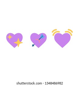 smart phone shine heart emoji sign icon set with the sparkle star Emoji Facebook reactions vector like social icon. Button for expressing social smileys. Flat vector illustration EPS 10. violet