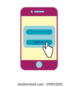 smart phone with sign in button flat vector illustration