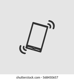 Smart phone in silent mode icon flat. Black pictogram on grey background. Vector illustration symbol