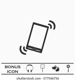 Smart phone in silent mode icon flat. Black pictogram on white background. Vector illustration symbol and bonus button