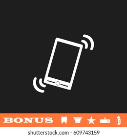 Smart phone in silent mode icon flat. White pictogram on black background. Vector illustration symbol and bonus button tooth, vase, star, mirror, bottle