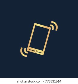 Smart phone in silent mode icon flat. Simple gold pictogram on dark background. Vector illustration symbol