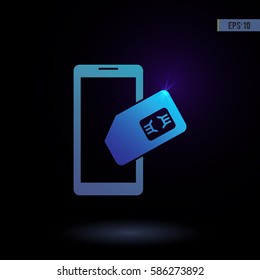 Smart phone with SIM card vector icon. Graphic symbol for web design, logo. Isolated sign on a black background.