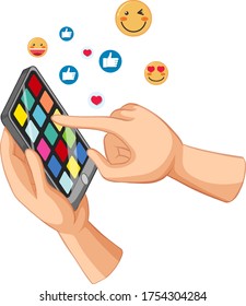 Smart phone with social media facebook icon theme isolated on white background illustration