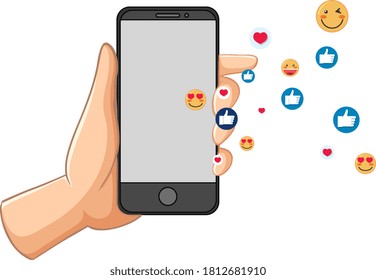 Smart phone with social media icon theme isolated on white background illustration