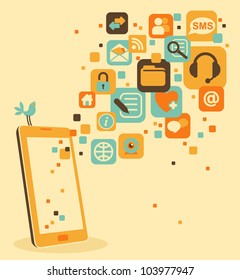 Smart phone and social, media, web icons