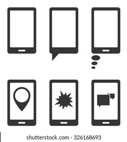 smart phone with speech splash star and point marker bubbles