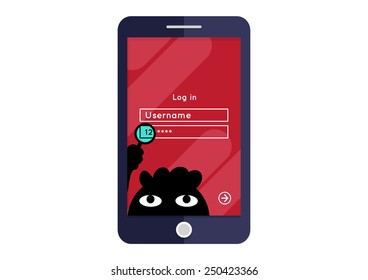 Smart phone spy hacking password conceptual illustration vector