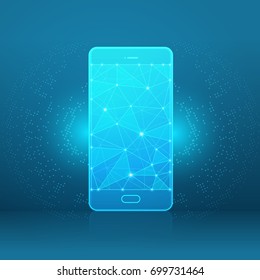 Smart phone of a starry sky or space, Abstract consisting of points, lines, and shapes in the form of planets, stars and the universe. vector wireframe concept