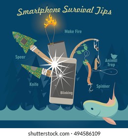 Smart phone survival tips for emergency situations. Tourism info graphic poster. Vector illustration