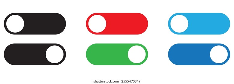 smart phone switch toggle buttons set sliders in ON and OFF. Vector illustration.