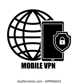 Smart phone tablet with app VPN creation Internet protocols for protection business private network. Vector illustration technology business online concept. 