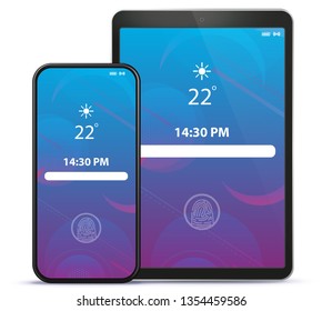 Smart Phone And Tablet Computer Lock Screen With Geometric Wallpaper Vector Illustration
