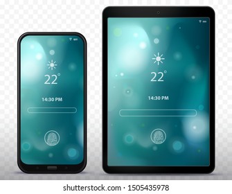 Smart Phone And Tablet Computer Lock Screen With Abstract Wallpaper Vector Illustration
