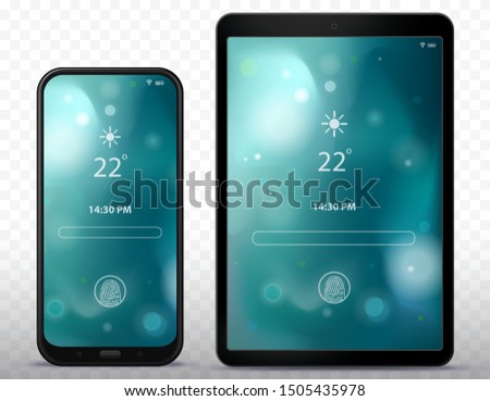 Smart Phone and Tablet Computer Lock Screen With Abstract Wallpaper Vector Illustration
