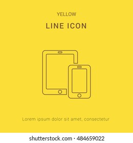 Smart phone Tablet Cute yellow thin line icon / logo Design