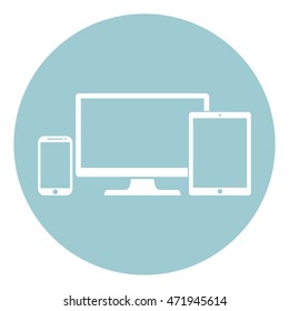 smart phone, tablet and desktop computer devices Icons isolated, flat style on background, stylish vector illustration of responsive web design EPS10