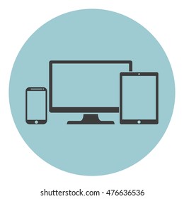 smart phone, tablet and desktop computer devices Icons isolated, flat style on background, stylish vector illustration of responsive web design EPS10