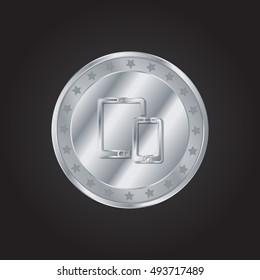 Smart phone Tablet embossed realistic silver / platinum coin precious Icon / Logo Design