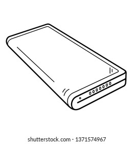 Smart phone tablet with foldable screen. Vector outline icon isolated on white background.