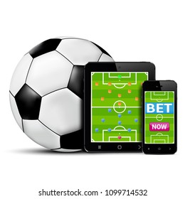 Smart phone and tablet with football field for betting online concept