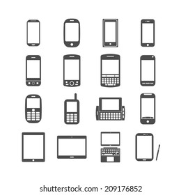 smart phone and tablet icon set, each icon is a single object (compound path), vector eps10