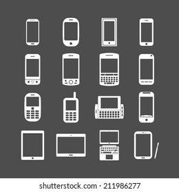 smart phone and tablet icon set, each icon is a single object (compound path), vector eps10