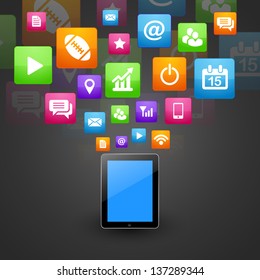 smart phone tablet with social media icons