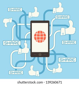 smart phone with thumb up sign infographics, vector