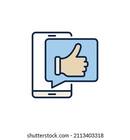 Smart Phone with Thumbs Up in Speech Bubble vector concept colored icon. Social network creative sign