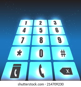 Smart phone Touch/Numeric Keypad Icon on Abstract Blue Background. Vector Illustration. 