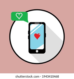 Smart phone vector design with love chat display and white background