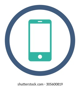 Smart phone vector icon. This rounded flat symbol is drawn with cobalt and cyan colors on a white background.