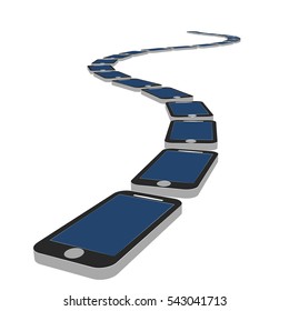 Smart Phone Vector in line road-like curve into infinity. Flat design. Fit for corporate presentation of progress or manufacture. EPS8