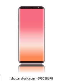 Vector de teléfono inteligente con pantalla rosa y color rosa cuerpo color dorado aislado en fondo blanco