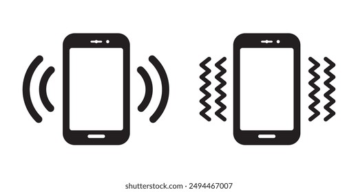 Smart phone Phone vibrate flat icon, Vibration mode phone icon on black circle. Cellphone vibrating concept